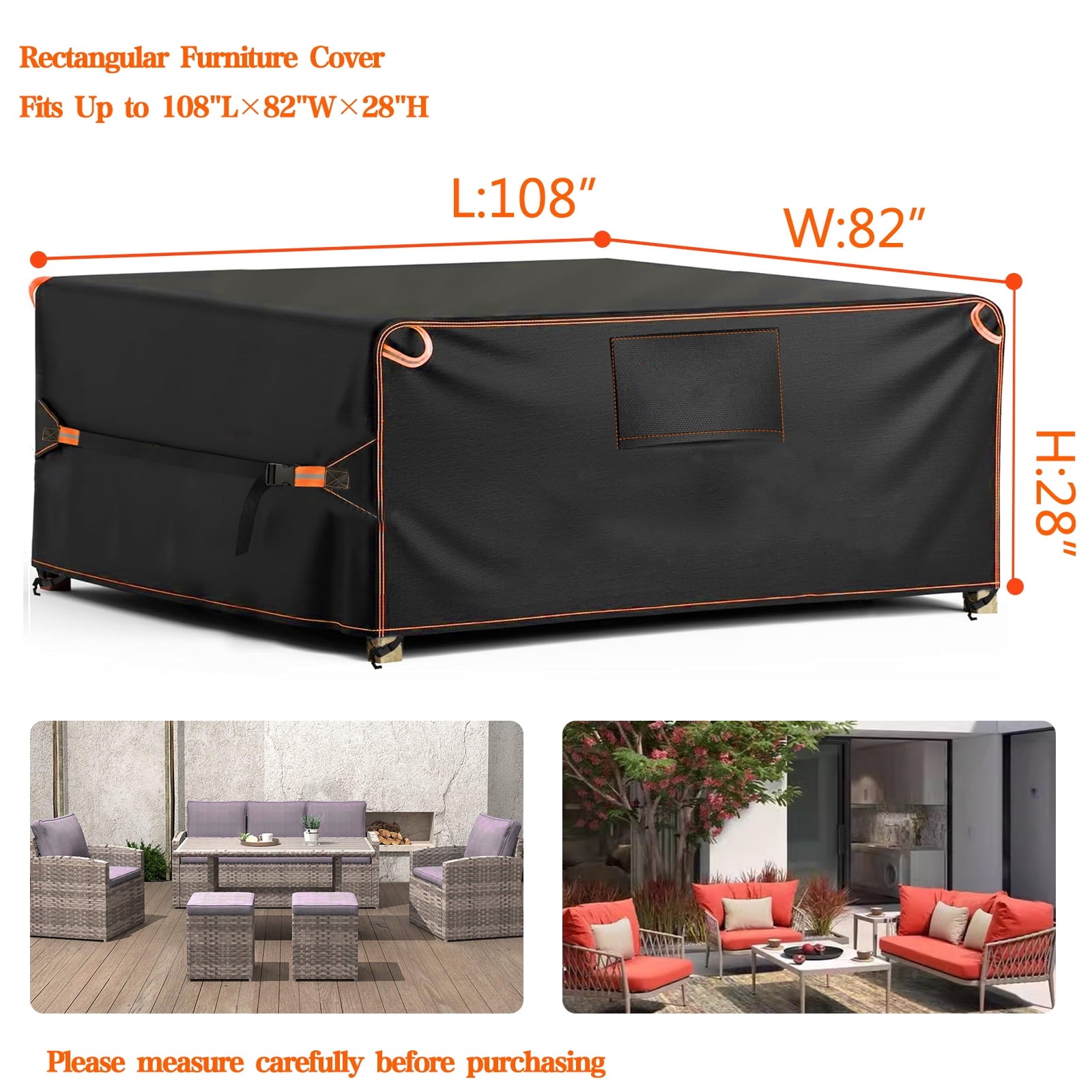 Patio Furniture Cover,600D Tough Canvas Waterproof with Air Vent Outdoor Dining Table and Chairs General Purpose Furniture Cover Size 108L x 82W x 28H inch