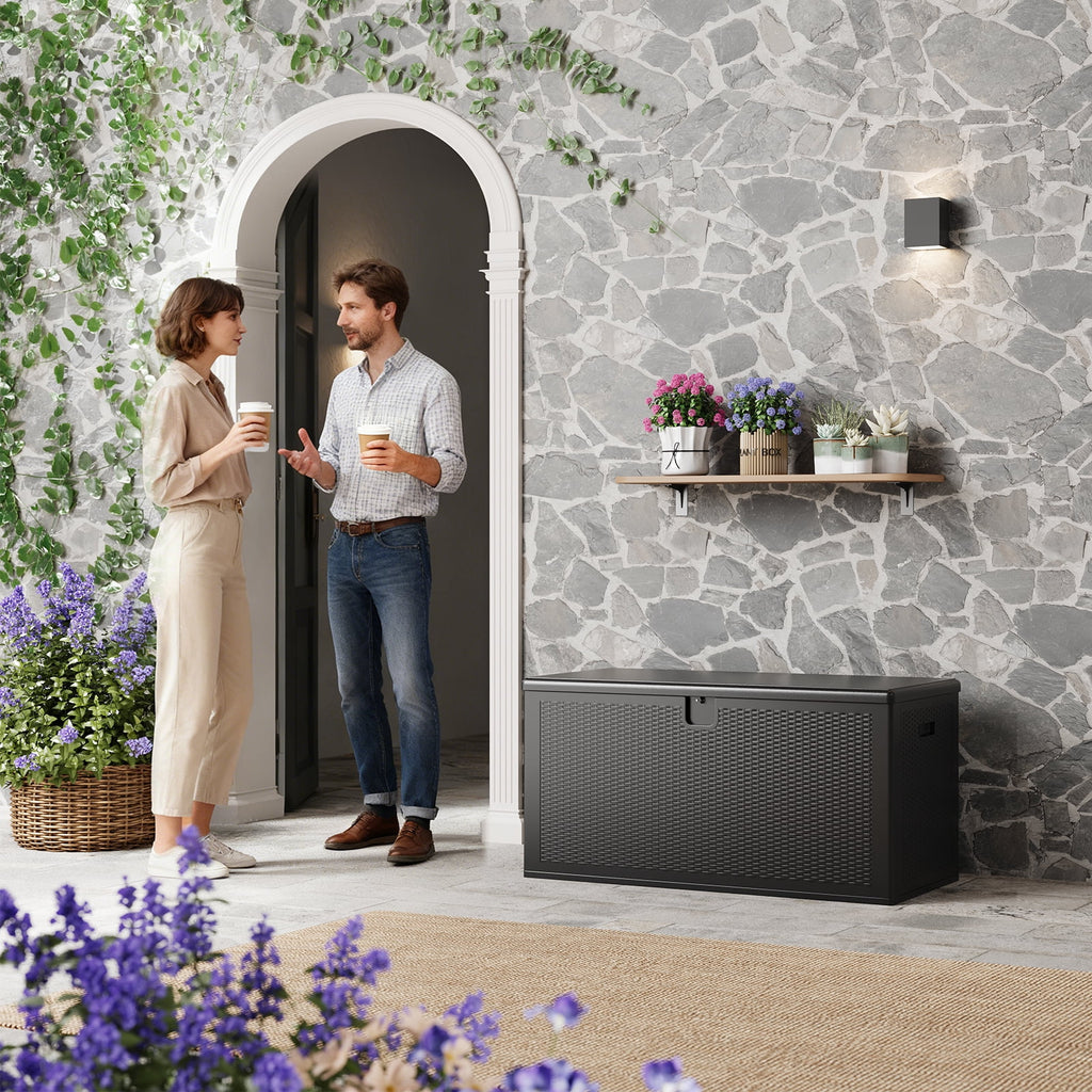 Ataujin 150 Gallon Outdoor Storage Box, Weather-Resistant Outdoor Storage Box with Lid, Large Resin Deck Box with Hydraulic Air Rod, Weatherproof & Lockable for Patio Cushions, Garden Tools