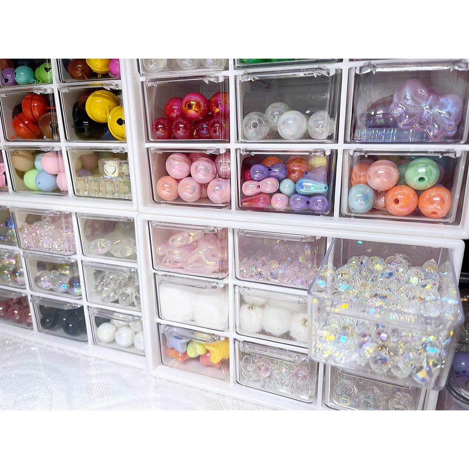 9-Drawer Desktop Storage Cabinet, Clear Plastic Craft & Jewelry Organizer Box for Beads, Stationery, and Small Parts, Stackable Mini Makeup Organizer