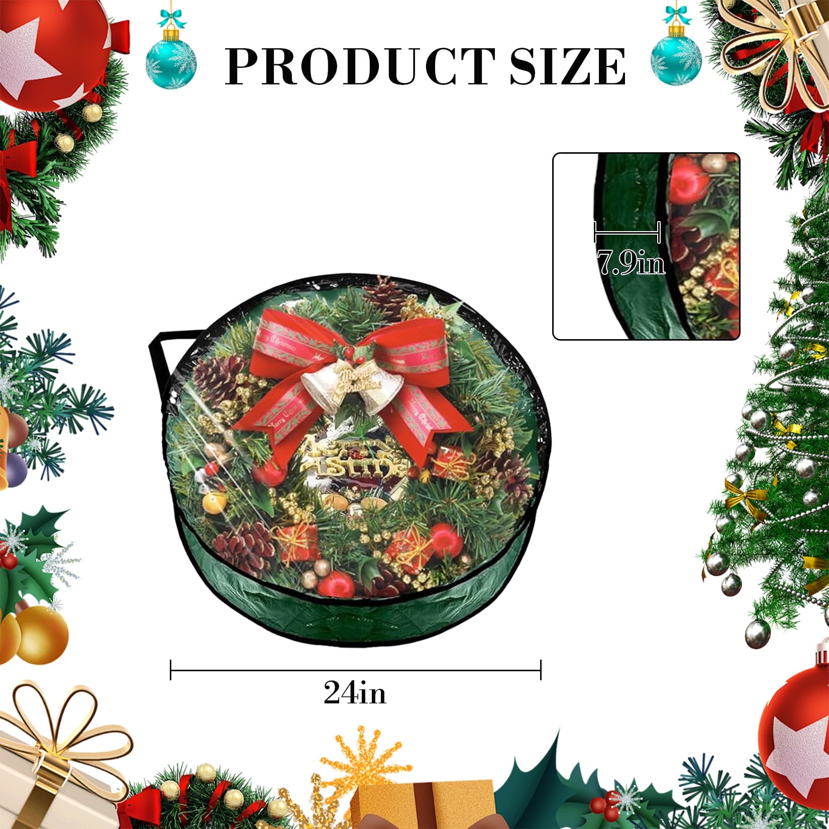 Ataucjin Waterproof Clear PVC/PE Wreath Storage Containers  Christmas Wreath Storage Bags with Sturdy Handles & Zippers, Holiday Decor Storage Organizer for Xmas and Seasonal Decorations 6 Pack