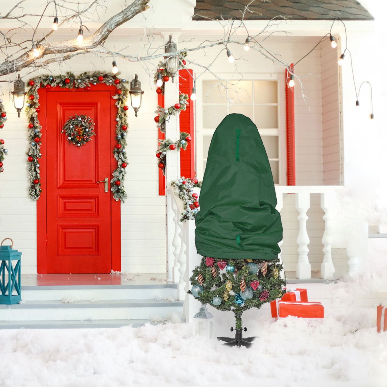 A Christmas Tree Storage Bag, Waterproof Stand-Up Cover With Zipper, Adjustable Straps, For Assembled Holiday Tree Protection, 18.1 X 10.2 X 2.8In 0.59Lb