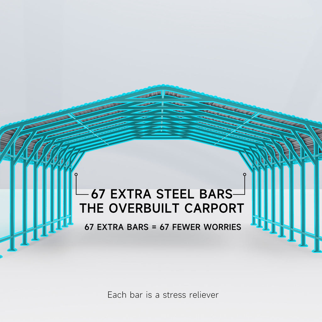 EasyHawk 20 ft x 30 ft Galvanized Steel Outdoor Carport with Steel Frame, Metal Vehicle Shelter for Car, Truck, or Equipment Storage