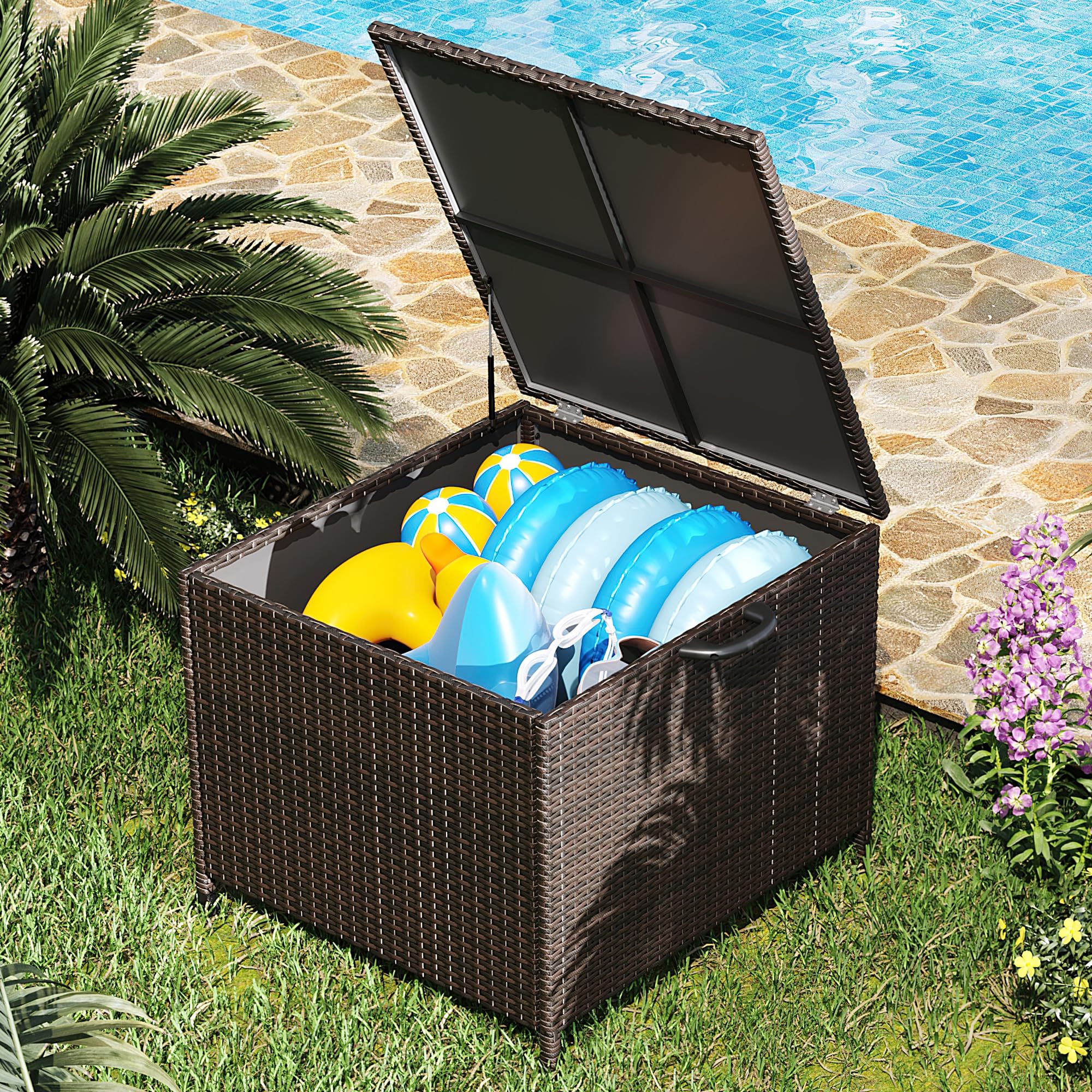 Huloretions Outdoor Patio Storage Box,80 Gallon Deck Box,Waterproof and Weather-resistant,Backyard Storage Bin for Garden Tools,Patio Furniture,Pool Supplies and Cushions
