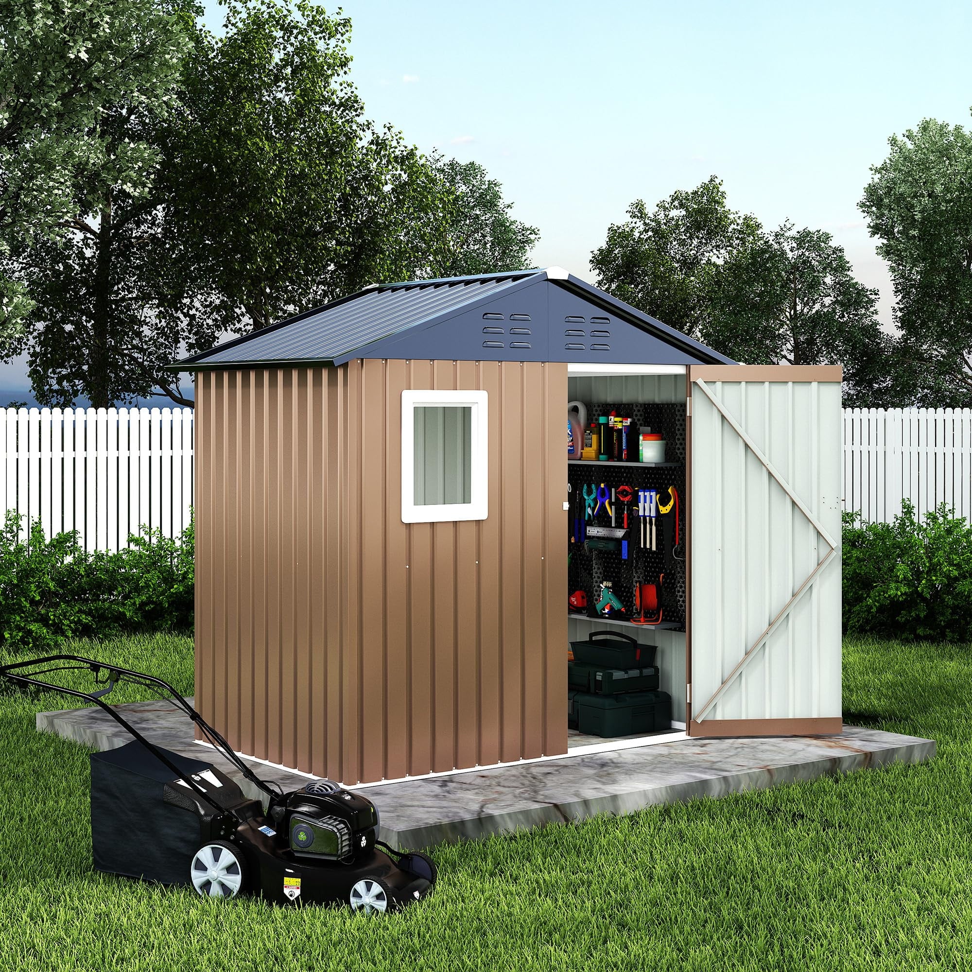 Ataujin 6x4 FT Outdoor Metal Storage Shed with Window, Outdoor Utility Shed with Lockable Door & Air Vent, Large Garden Tool Shed for Backyard, Patio, Lawn