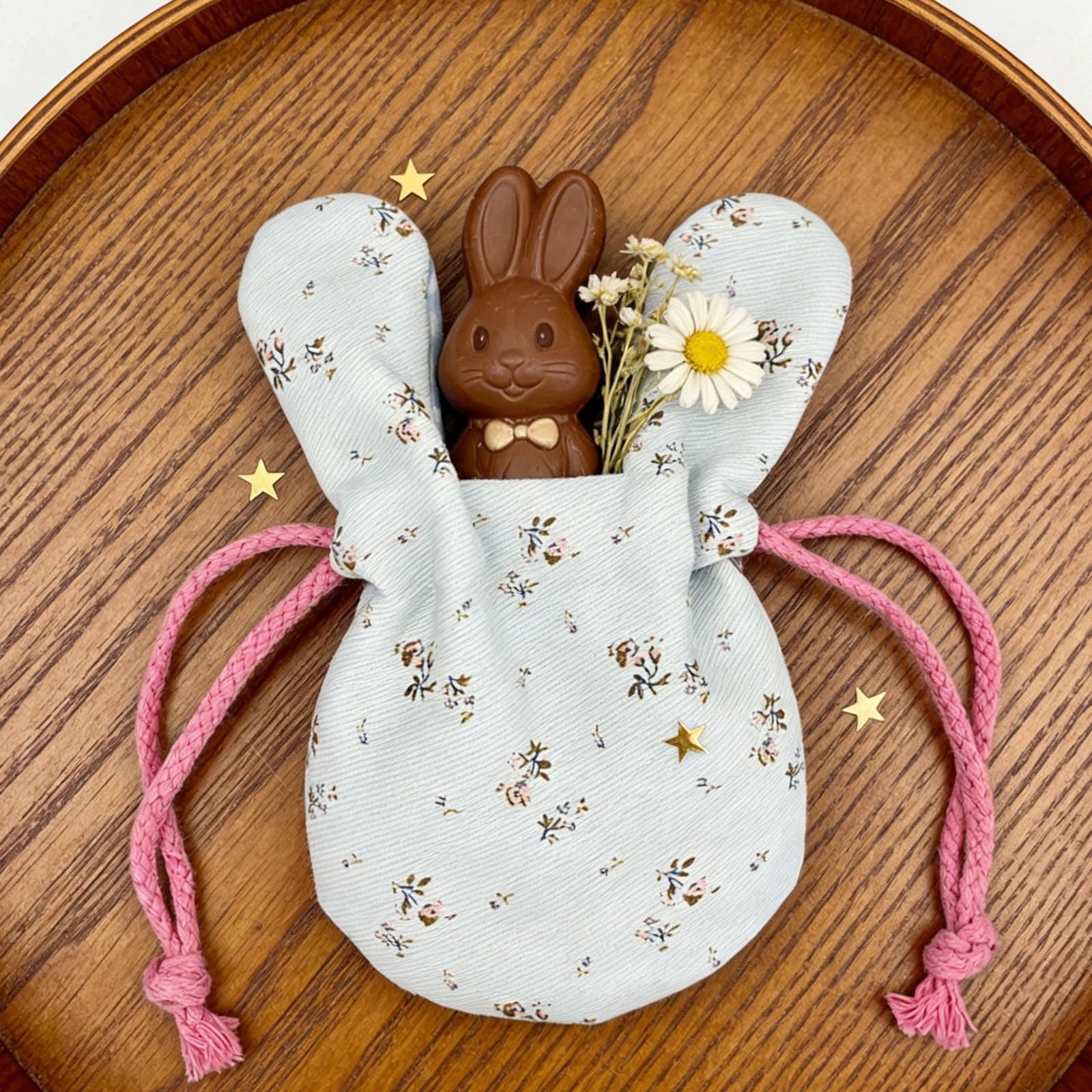 Cute Bunny Ear Drawstring Bag, Floral Print Mini Pouch for Easter Gifts, Party Favors, Jewelry & Small Item Storage