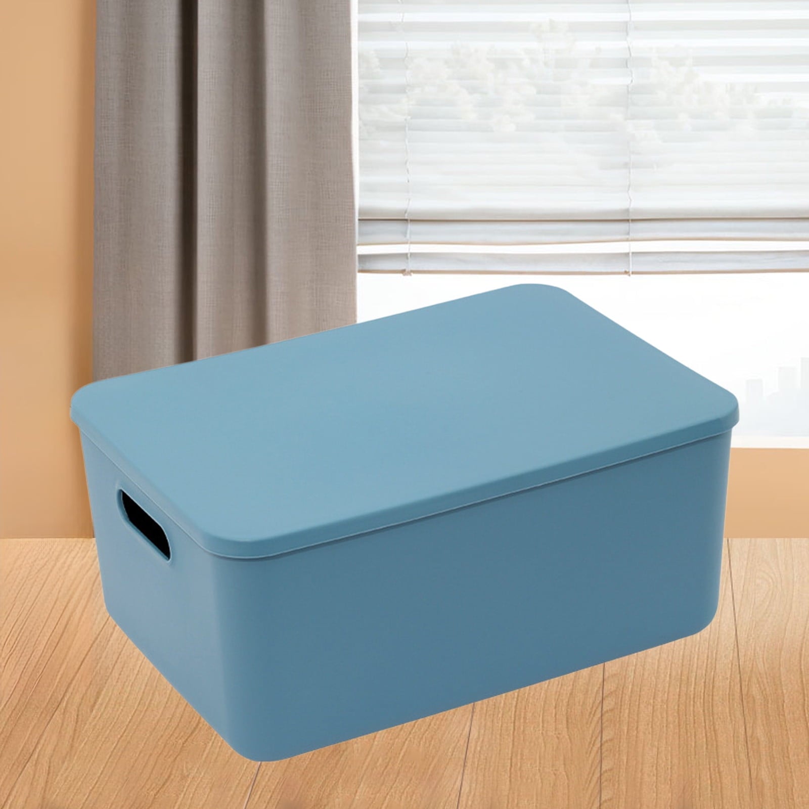 Blue L Thickened Plastic Folding Storage Box, Large Capacity Organizer With Transparent Lid For Quilts, Toys, Home Storage, 13.5X9.45X6.3In 1.26Lb