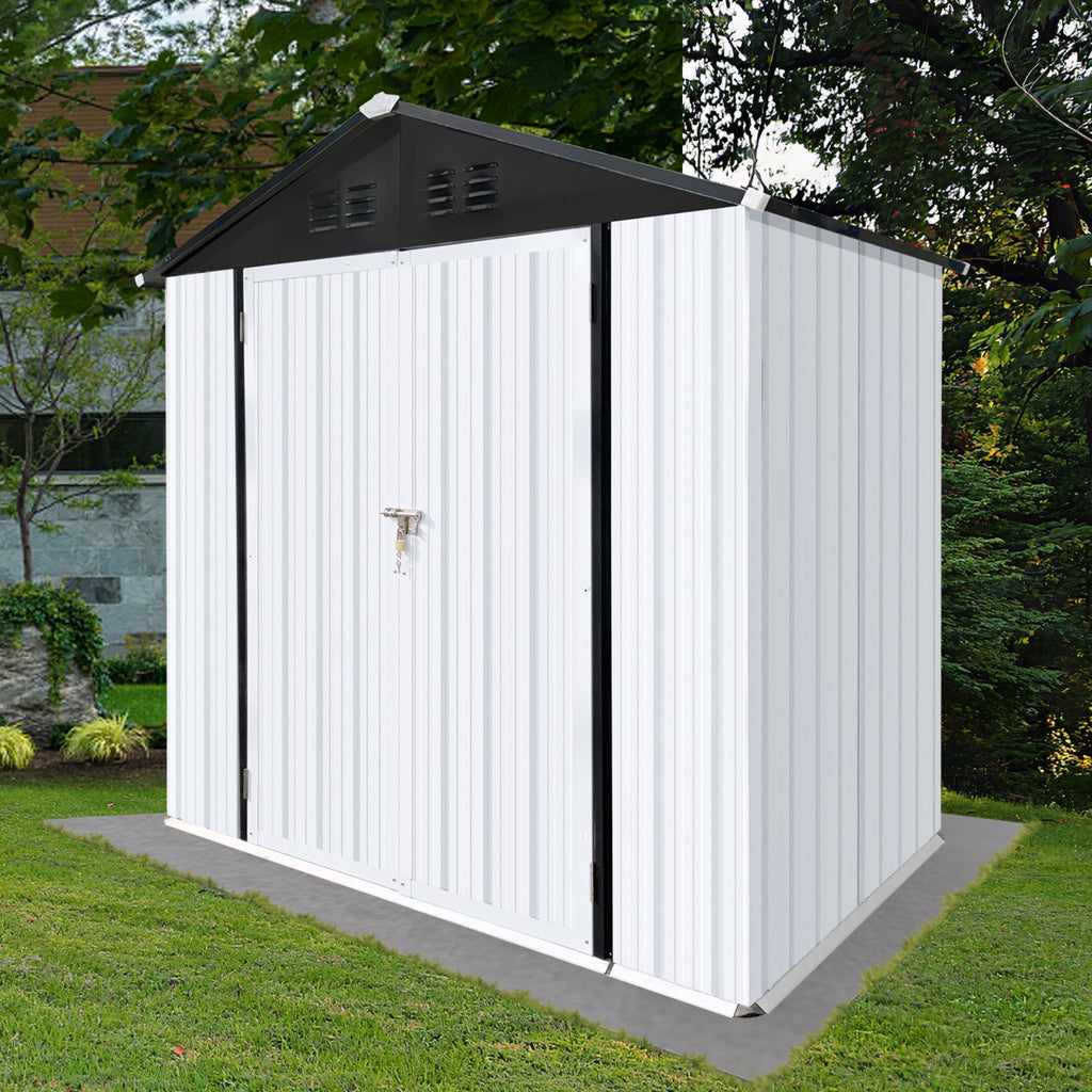 JXXRZ 6x4ft Outdoor Metal Shed, Steel Tool Storage for Backyard & Patio, White&Black