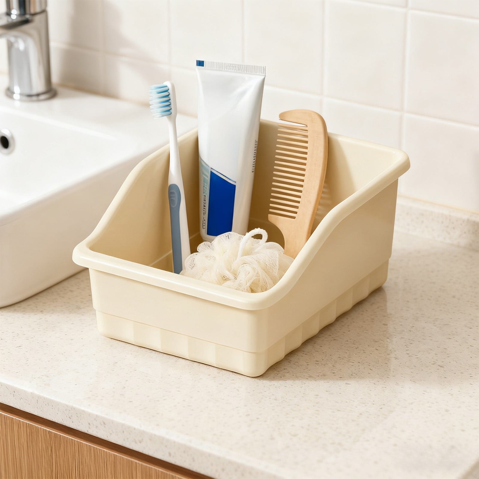 Large Capacity Plastic Storage Bin with Wheels - Multi-Purpose Home Organizer for Bathroom & Kitchen
