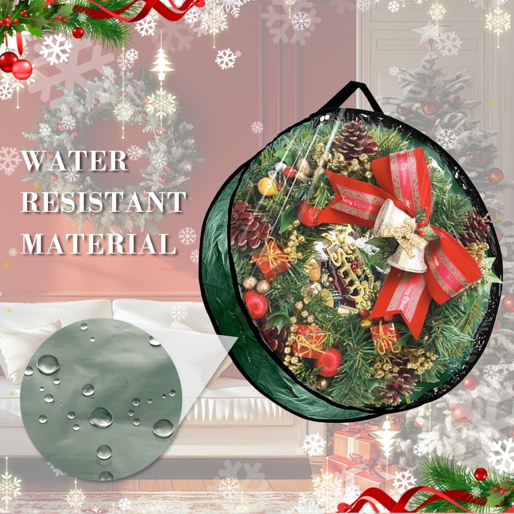 Ataucjin Waterproof Clear PVC/PE Wreath Storage Containers  Christmas Wreath Storage Bags with Sturdy Handles & Zippers, Holiday Decor Storage Organizer for Xmas and Seasonal Decorations 6 Pack