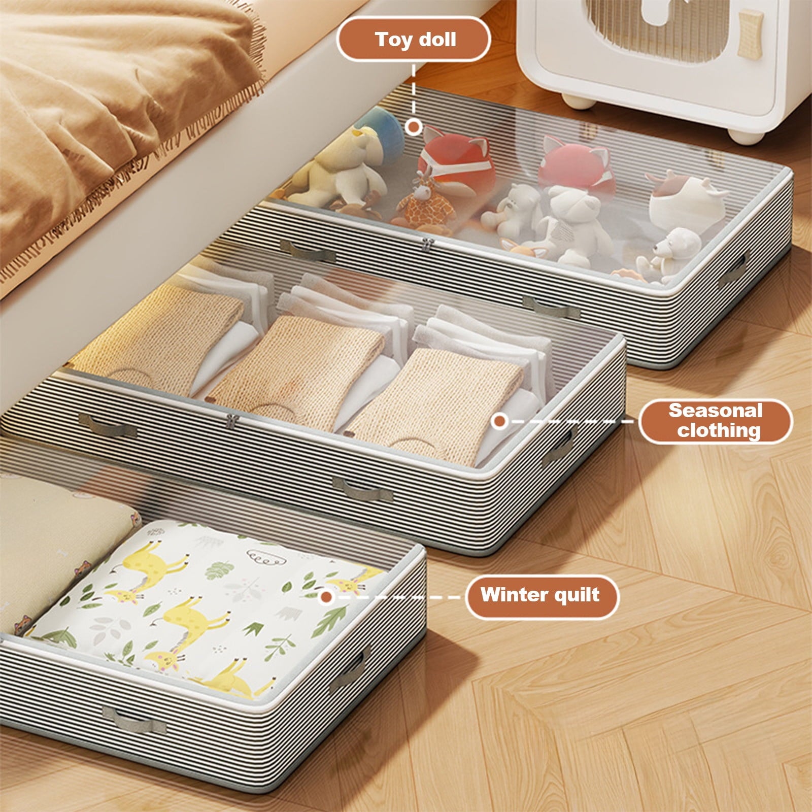 Under Bed Storage Containers with Window, Closet Organizers and Storage Bags, Foldable Underbed Storage Bags for Blankets, Clothing, Comforter, Linen Sheets, Wrapping Paper