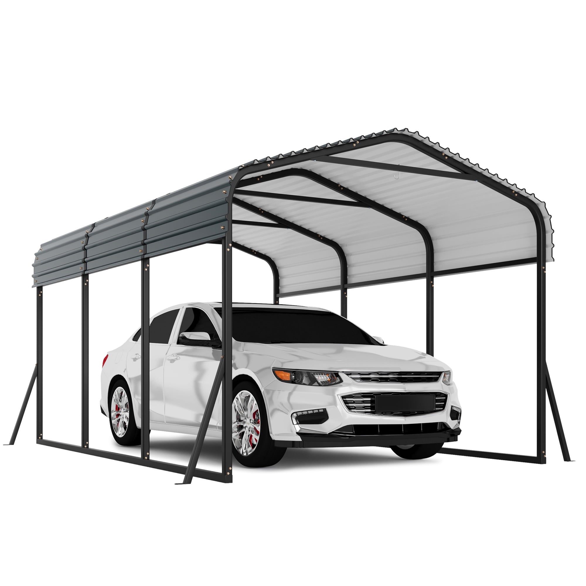Ataucjin 10X15 FT Heavy Duty Metal Carport with Galvanized Steel Roof, Steel Carport Kits Outdoor with Metal Roof, Galvanized Car Shelter for Tractors, Pickup, Boat, Car(ship in 3 boxes)