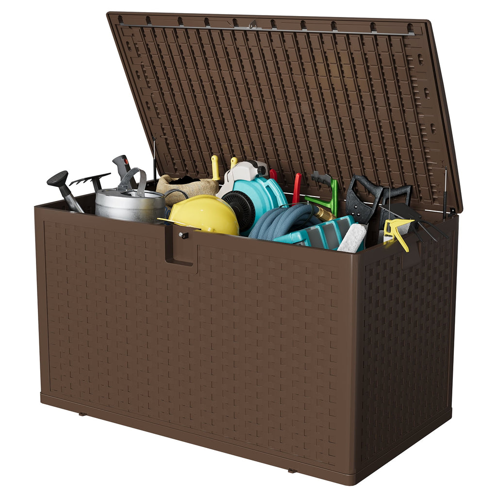 Ataucjin 120 Gal Deck Box, Weather-Resistant Outdoor Storage Box, Lockable Plastic Deck Box with Lid, Lockable Storage Bin with Built-in Handle for Patio Furniture, Pool Accessories, Gardening Tool