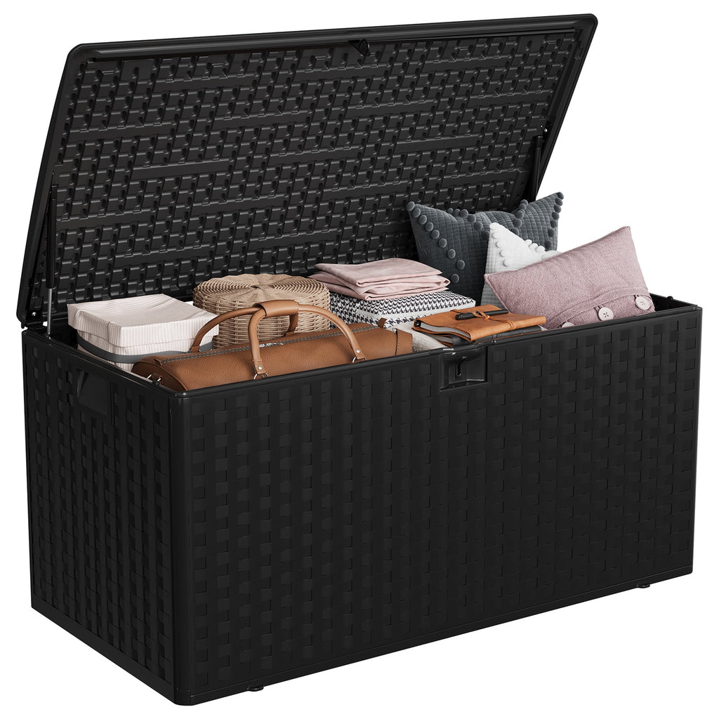Ataucjin 99 Gal Deck Box, 99 gal Resin Deck Box, Weather-Resistant Outdoor Storage Box with Lid, Lockable Storage Bin with Built-in Handle for Patio Furniture, Pool Accessories, Gardening Tool