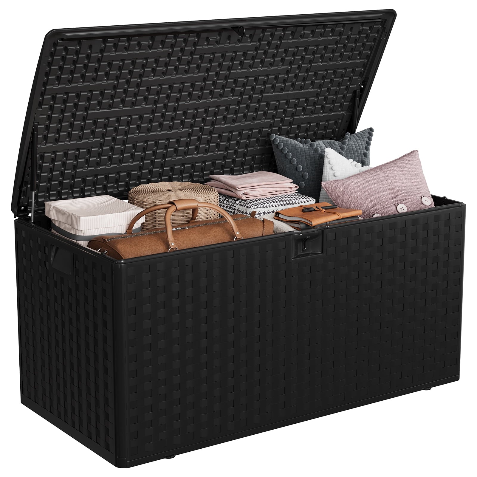 Ataucjin 99 Gal Deck Box, 99 gal Resin Deck Box, Weather-Resistant Outdoor Storage Box with Lid, Lockable Storage Bin with Built-in Handle for Patio Furniture, Pool Accessories, Gardening Tool