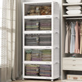 BROVIEW 150Gal Large Storage Bins with Lid, 600Qt Plastic Stackable Closet Organizer and Storage, Collapsible Storage Box with Wheels, Folding Storage Cabinet Containers for Home Office, 5Pack White