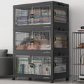 BROVIEW 360QT Large Stackable Storage Bins with Lids and Wheels, Plastic Closet Organizer and Storage Drawer, Collapsible Storage Cabinet with Doors for Home Kitchen, 3Pack Black