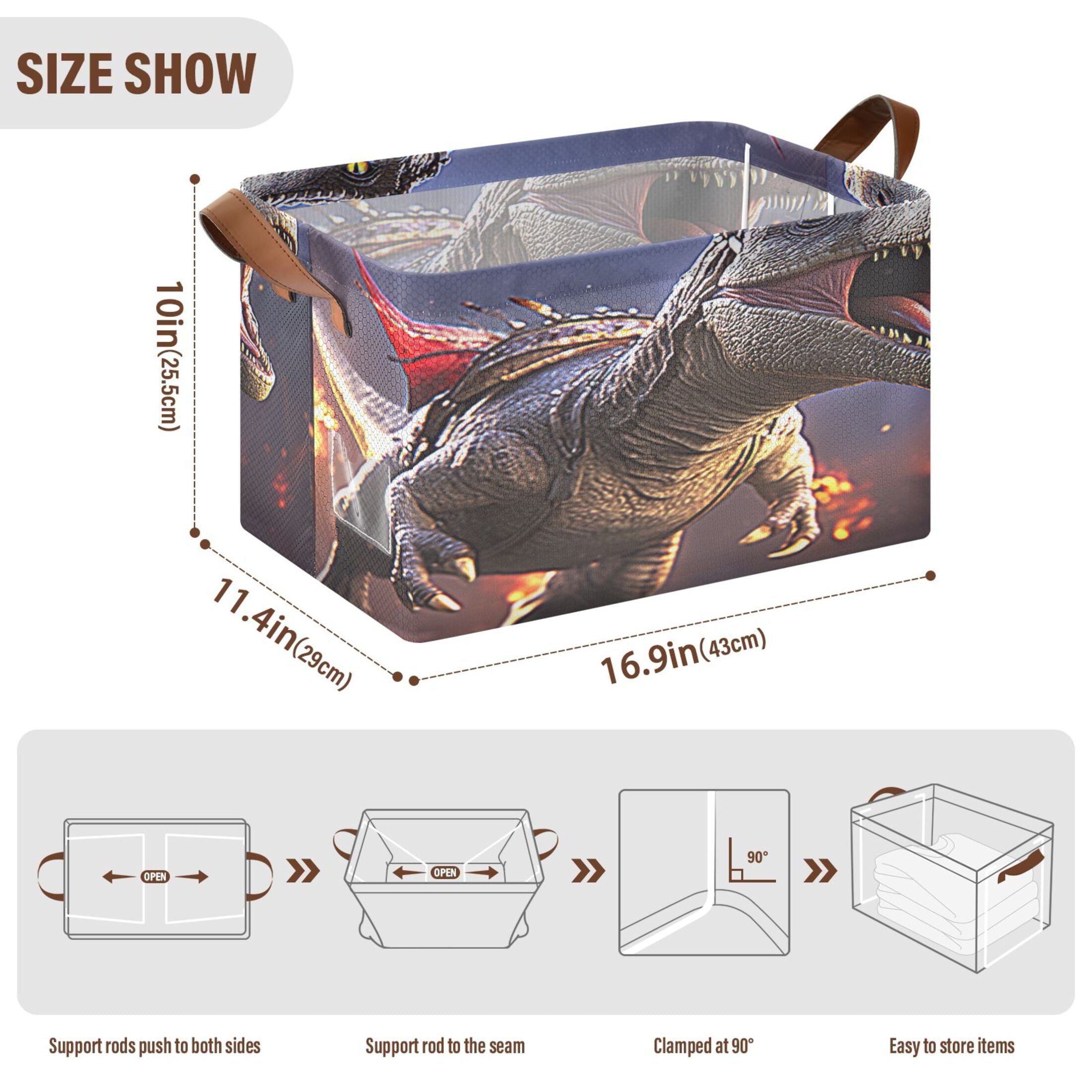 BZSMCE Collapsible Fabric Cube Storage Bins Cartoon Of Dinosaur Design Pattern Storage Box