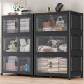 Broview 300Gal Extra Large Stackable Storage Bins with 2 Lids and 12 Wheels, 6Pack Plastic Bins with 6 Dividers, Closet Organizers and Storage Cabinet Shelves Collapsible Box for Home Office, Black