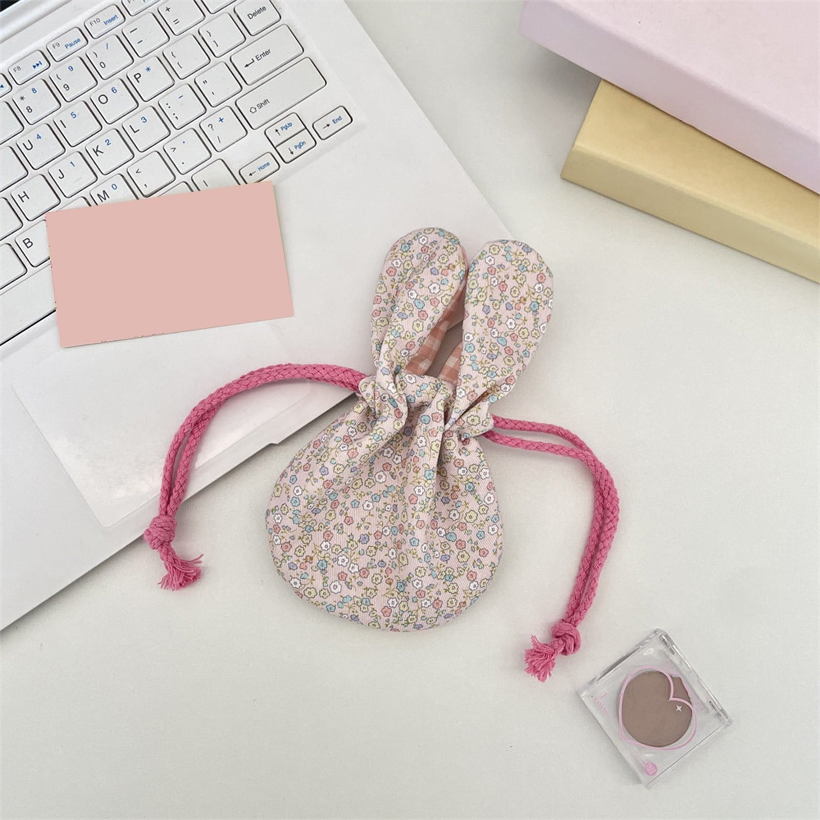 Bunny Ear Drawstring Bag, Floral Small Gift Pouch for Easter Jewelry Storage, Portable Pastel Travel Organization for Women & Gi-rls