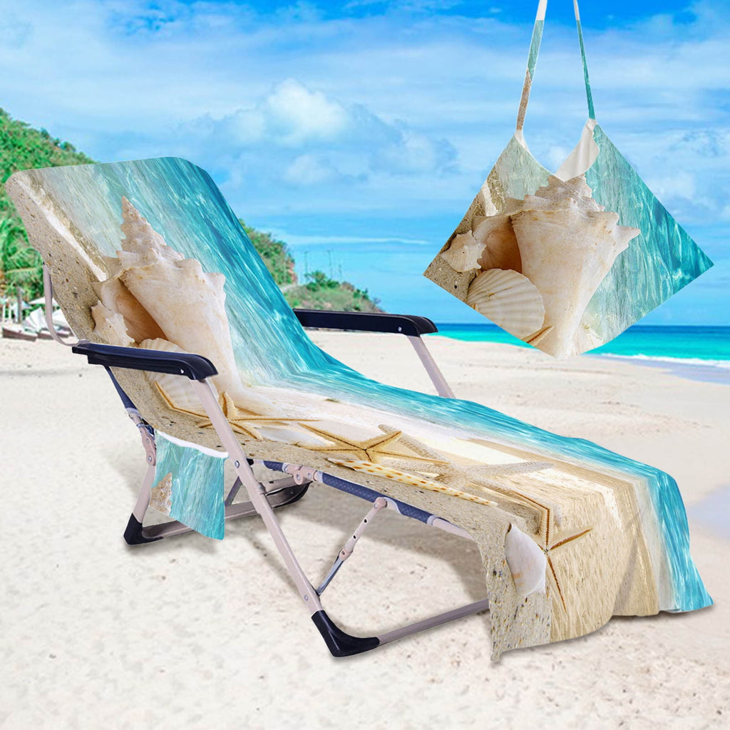 Microfiber Beach Chair Cover Towel Non-Slip Chaise Lounge Chair Cover with Side Pockets Folds into Carry Bag Quick Dry for Pool, Travel & Outdoor