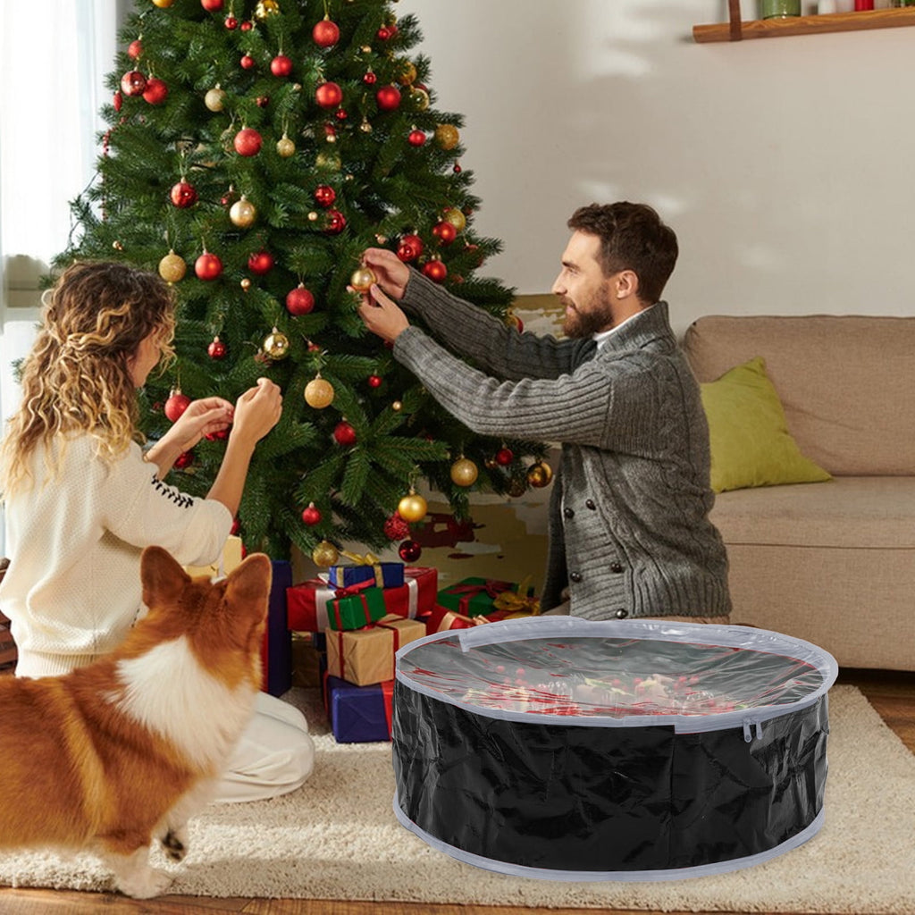 Christmas Wreath Storage Bag Clear Wreath Box Wreath Storage Containers with Clear Window and Zipper & Handle Tear Proof Fabric Xmas Garland Storage Containers for Xmas Holiday Seasonal Storag