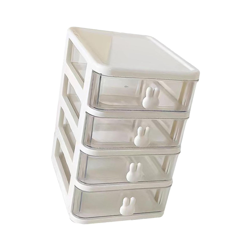 Countertop Organizer with Transparent Drawers Storage Box Large Capacity Multifunctional Cute Rabbit Decor for Jewelry, Sewing Supplies White 4 Layers