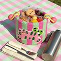 Cute Pink and Green Fabric Storage Basket, 8-Inch Cube Decorative Bin with Handles for Toys, Snacks, Desktop & Entryway Organization