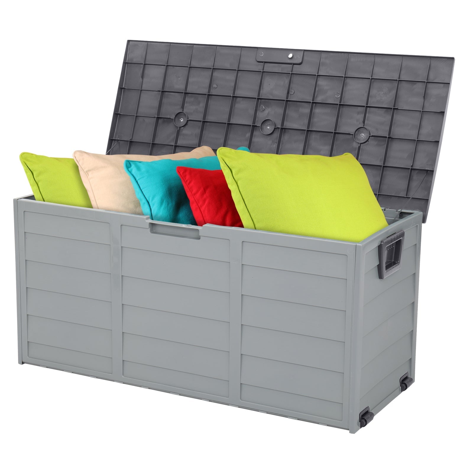 Deck Box 76 Gallon, Outdoor Storage Box Waterproof with Wheels for Patio Cushion & Pillows, Garden Supplies, Pet Stuff and Pool Accessories
