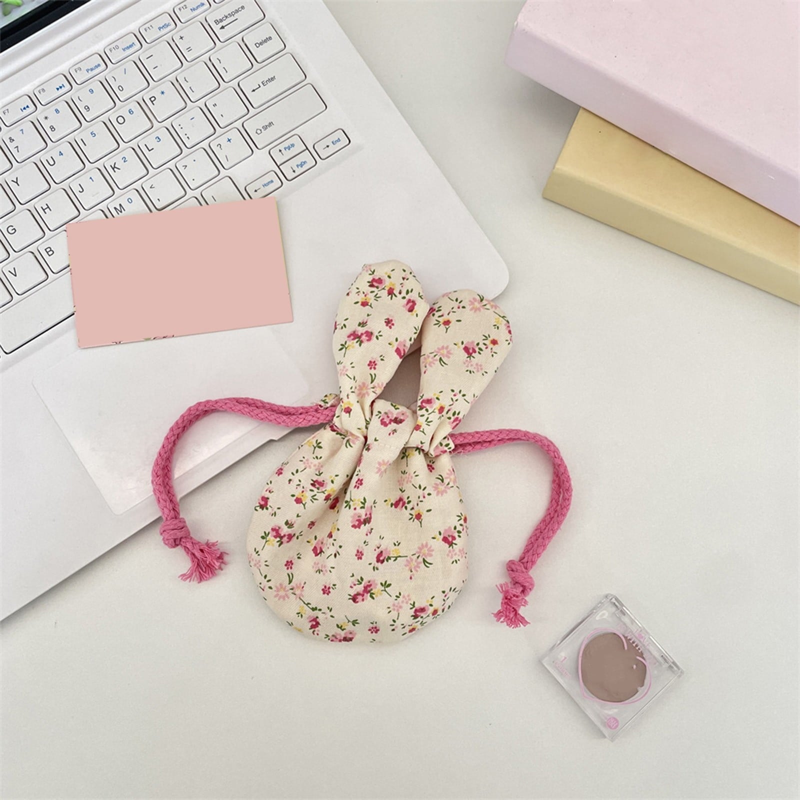 Bunny Ear Drawstring Bag, Floral Small Gift Pouch for Easter Jewelry Storage, Portable Pastel Travel Organization for Women & Gi-rls
