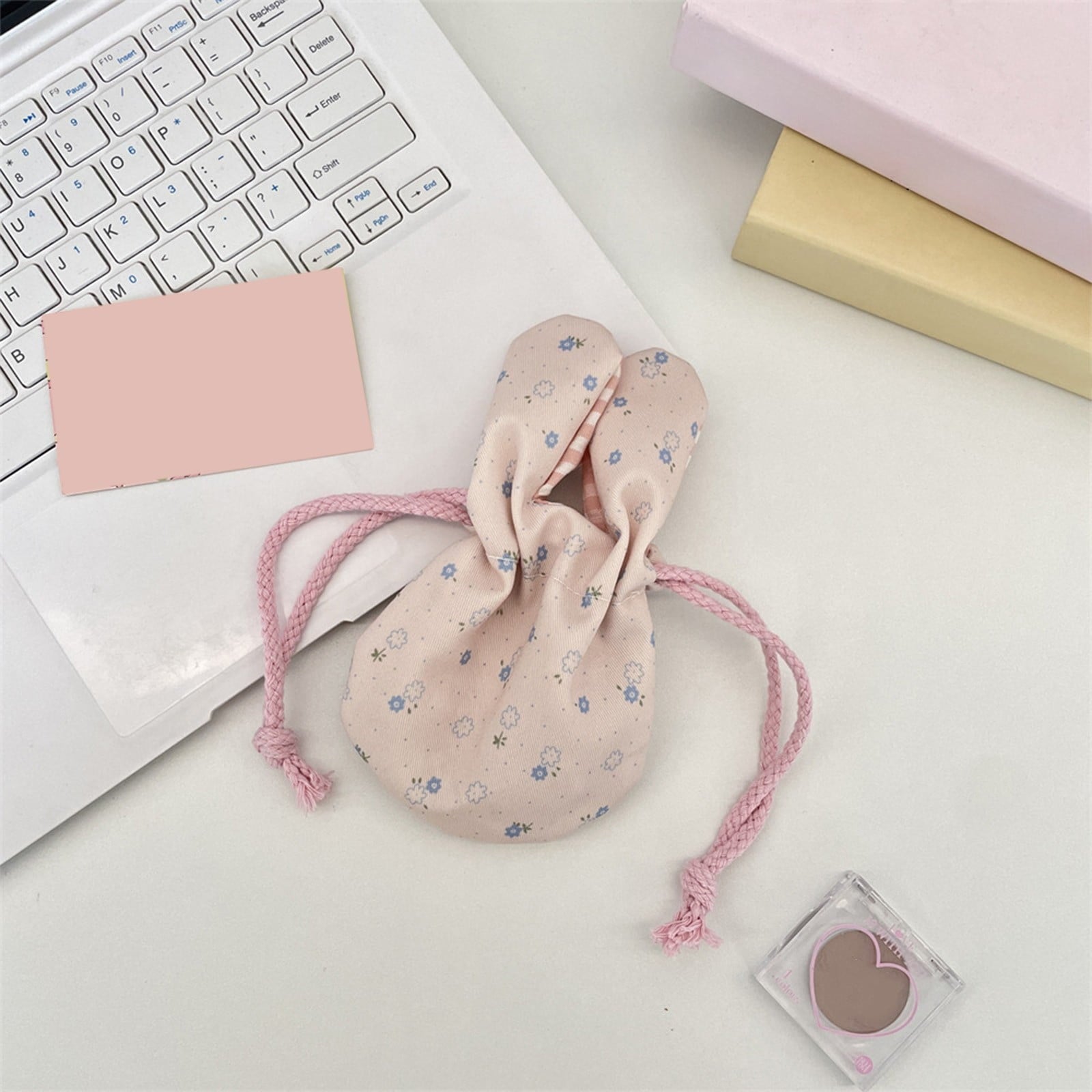 Bunny Ear Drawstring Bag, Floral Small Gift Pouch for Easter Jewelry Storage, Portable Pastel Travel Organization for Women & Gi-rls