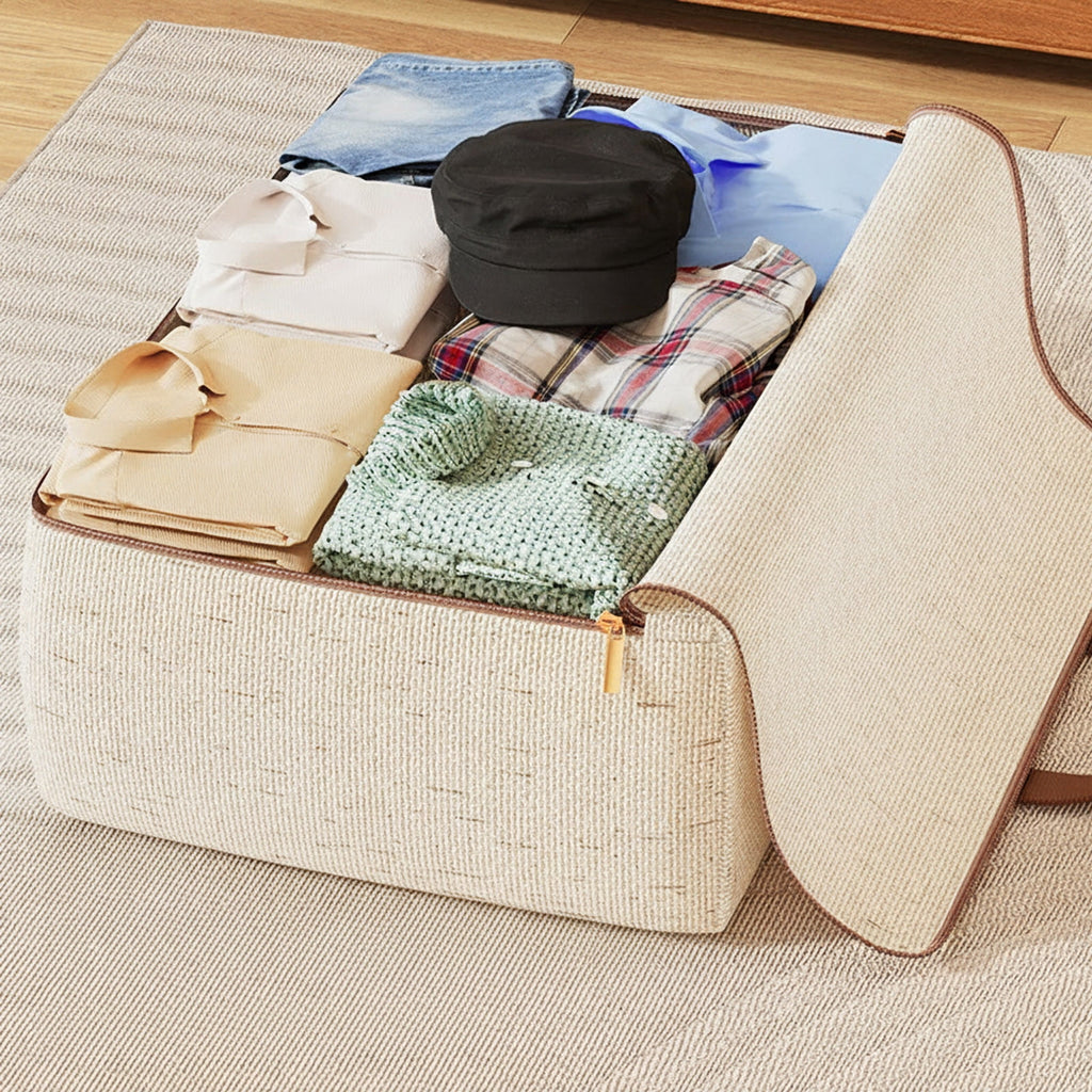 Extra Large Heavy Duty Storage Bags with Reinforced Handles - Collapsible Moving Bags for Clothes, College, Travel - Fabric Tote with Double Zipper (Beige)