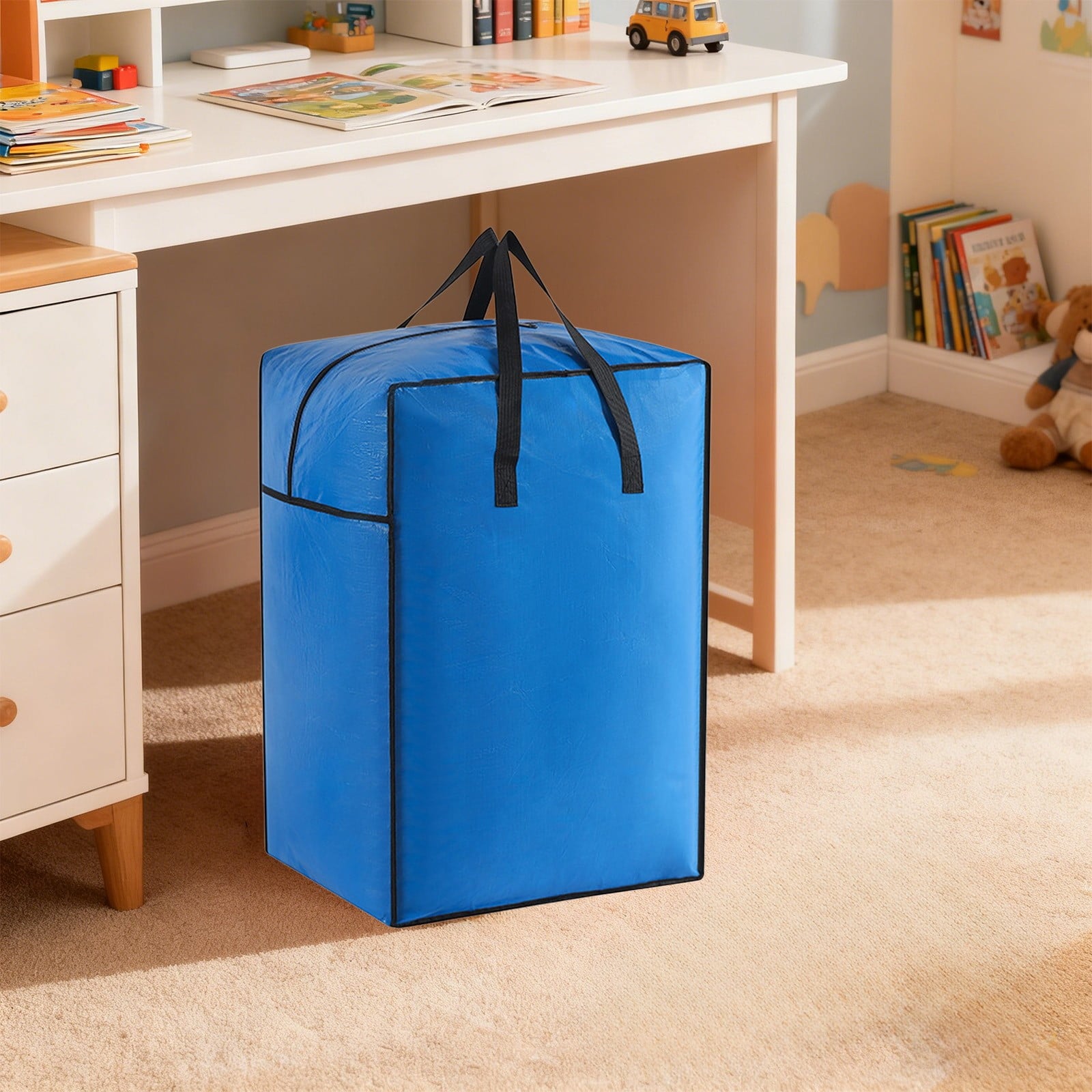 Large Storage Bag for Clothes & Quilts, Collapsible Moving Bin with Handles and Zipper, Non-Woven Fabric Organizer for Home, Dorm, Travel