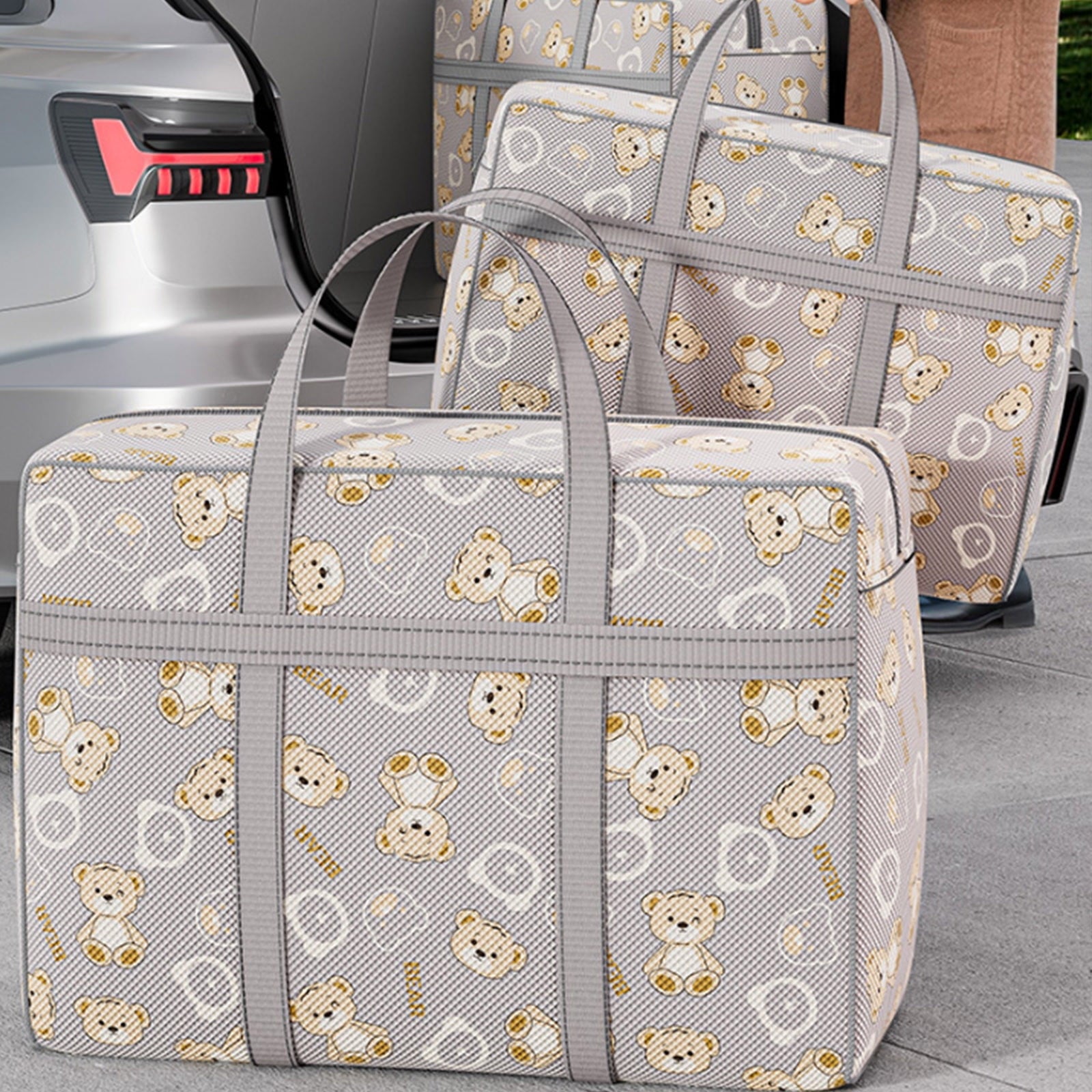 Extra Large Storage Bags, Heavy Duty Collapsible Moving Bags with Reinforced Handles & Double Zipper for Clothes, Travel, College Dorm, Seasonal Organization, 60x40x25cm