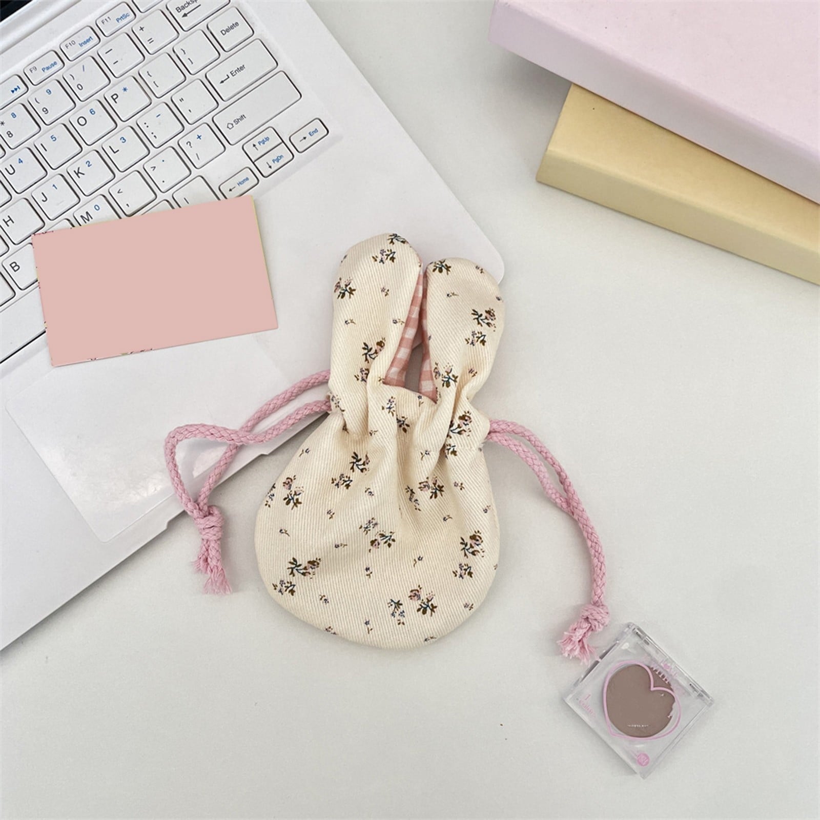 Cute Bunny Ear Drawstring Bag, Floral Print Mini Pouch for Easter Gifts, Party Favors, Jewelry & Small Item Storage
