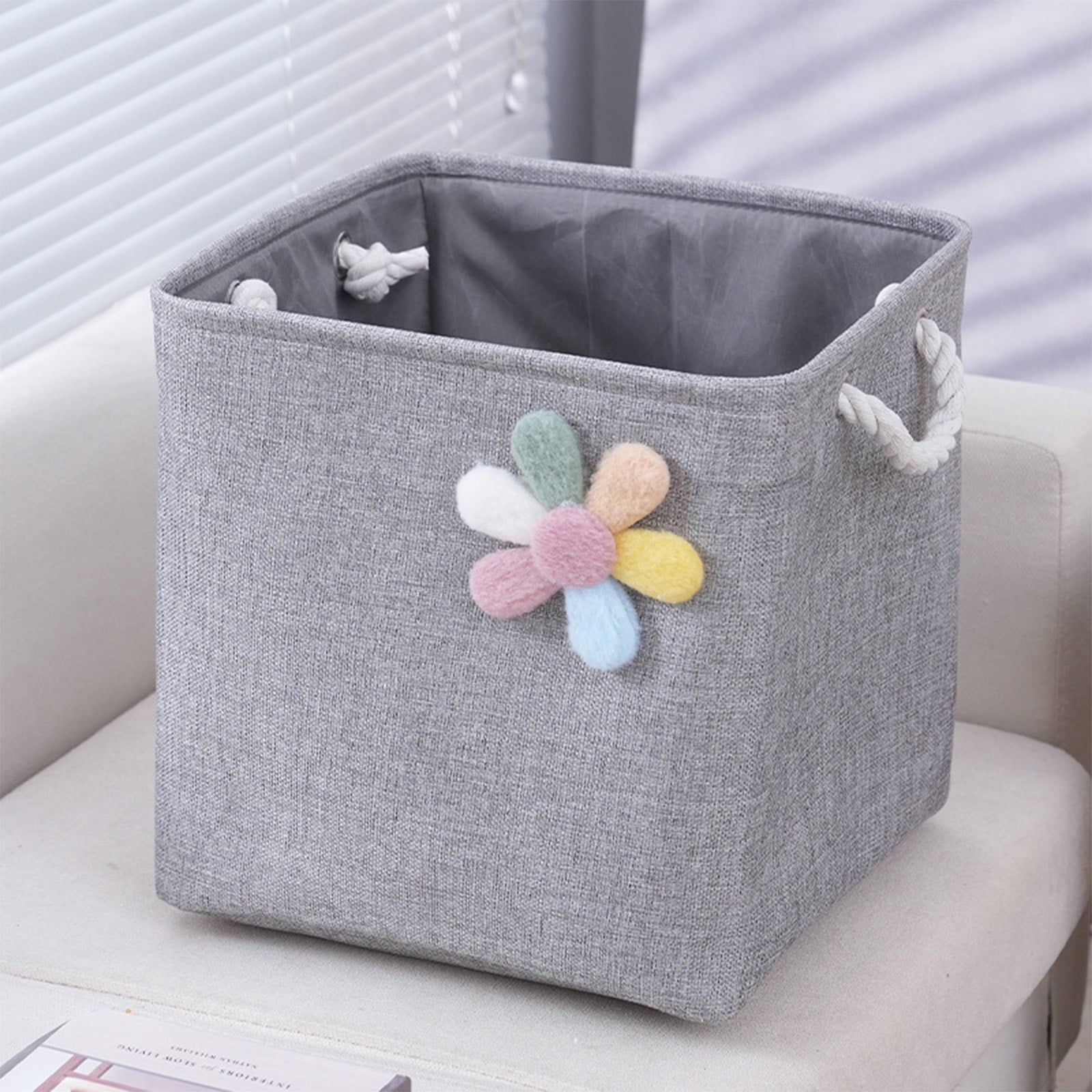 Foldable Fabric Storage Bin with Handles, Collapsible Storage Cube for Toys Clothing, Sturdy Canvas Organizer Basket for Nursery Closet Living Room, 13 Inch, Grey