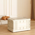 Foldable Storage Container Box with Lid, Large Capacity Plastic Tote Container Stackable Utility Crates Shelf Basket for Clothes Books Snack Shoe(Beige)