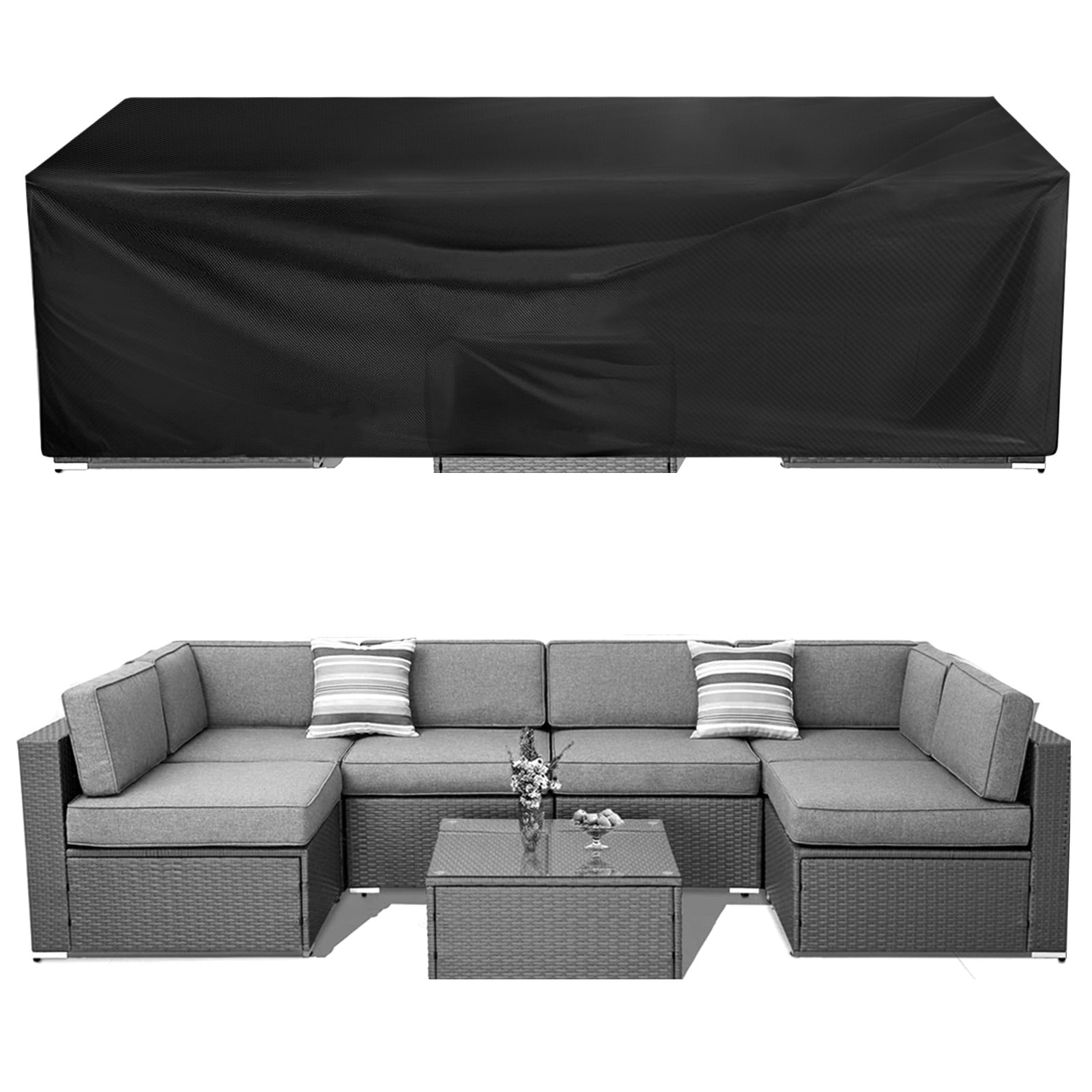 GARPROVM 124" x 63" x 29" Black Patio Furniture Set Cover, Waterproof