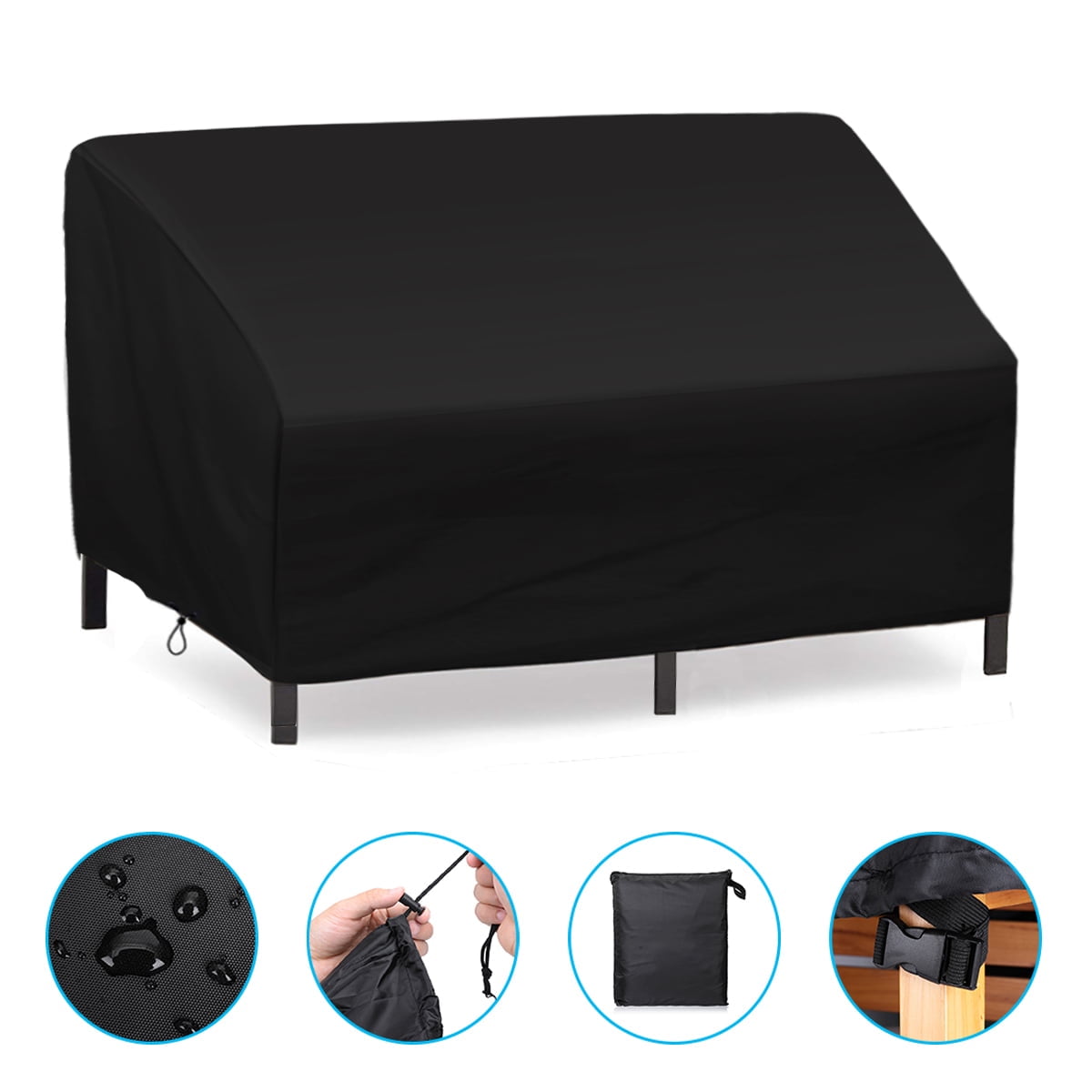 Garprovm Patio Chair Cover Loveseat Cover 58x38x29 inches Outdoor Furniture Cover 420D Oxford Cloth Durable and Waterproof Patio Sofa Cover, Black