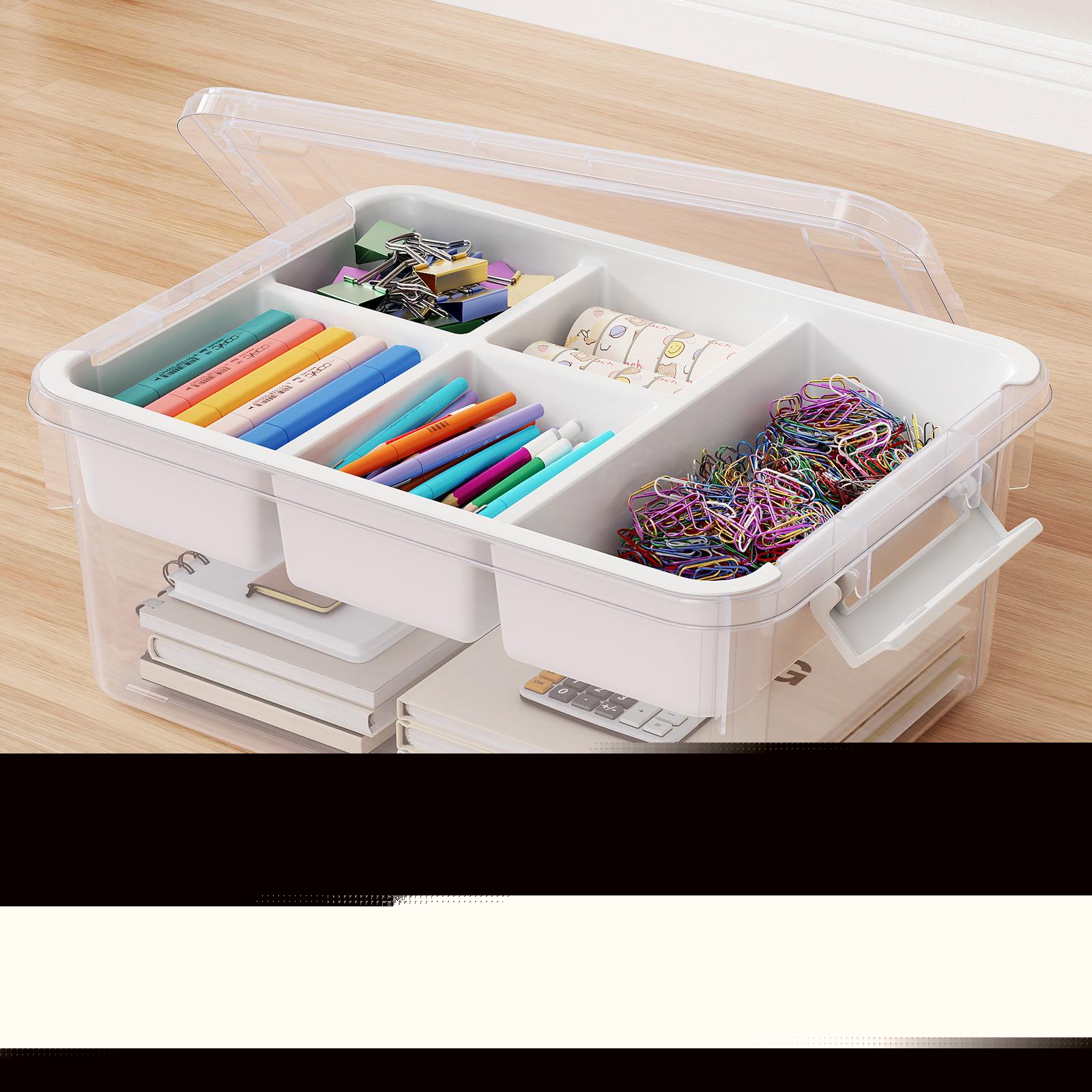 HOMETUK 20Qt Stackable Storage Bin with Lid & Tray, Clear Plastic Latching Box Organizer with Divider Portable 5Gal Container for Arts & Crafts, Home and Car Trunk Organization, 1Pack