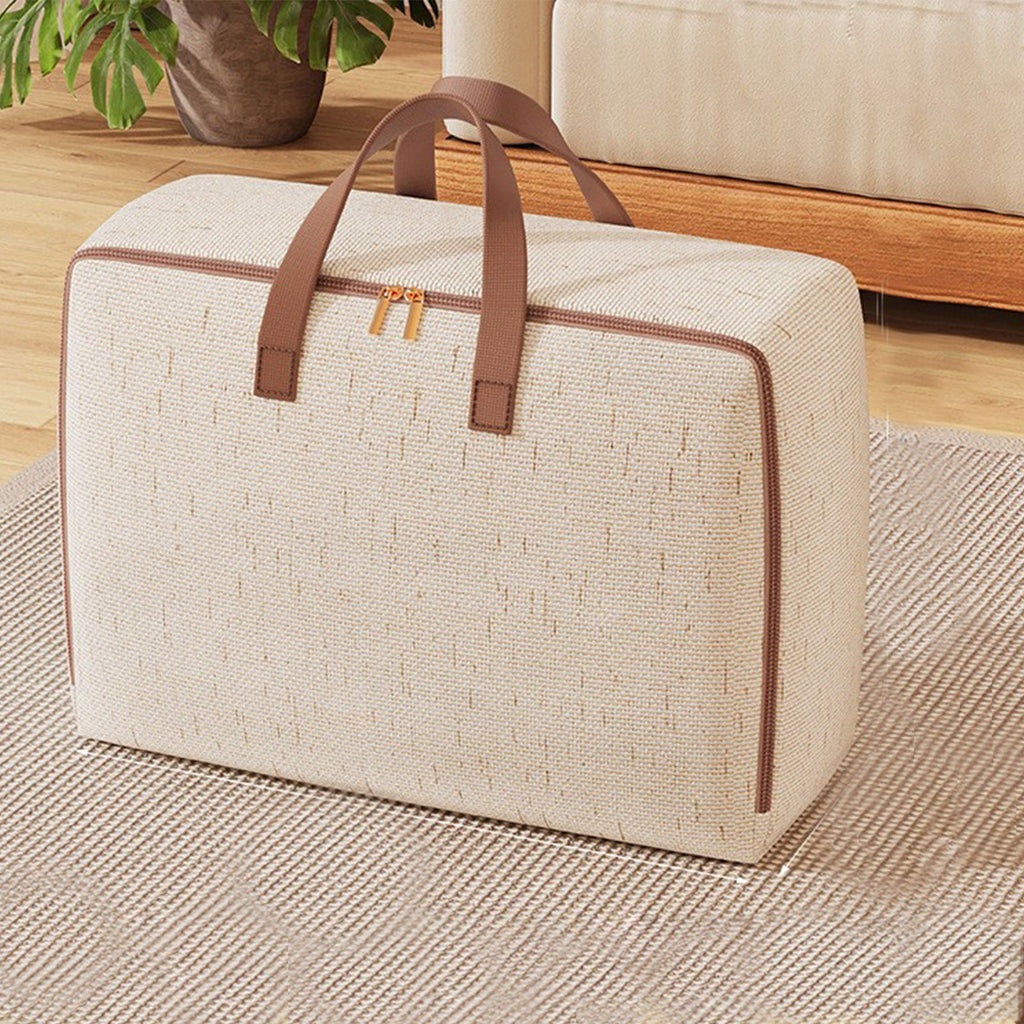 Extra Large Heavy Duty Storage Bags with Reinforced Handles - Collapsible Moving Bags for Clothes, College, Travel - Fabric Tote with Double Zipper (Beige)