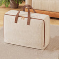 Extra Large Heavy Duty Storage Bags with Reinforced Handles - Collapsible Moving Bags for Clothes, College, Travel - Fabric Tote with Double Zipper (Beige)