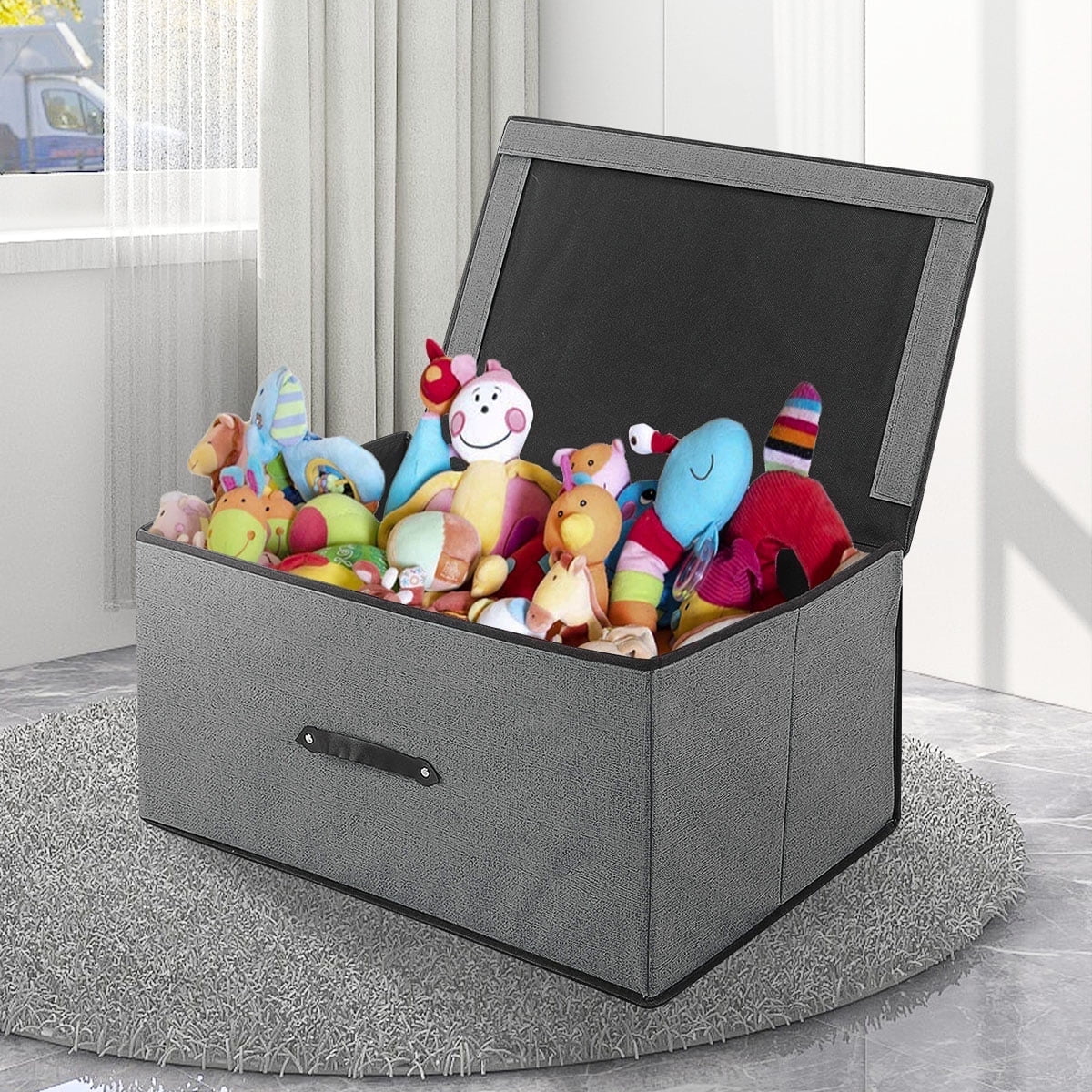 Honeier Toy Storage Collapsible Toy Box with Lid 24 x16 x12 inches Large Toy Chest Organizer for kids Clothes Storage Bin, Pink