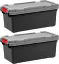 IRIS USA, 15-Gallon, Lockable Storage Trunk Box, Plastic, Black/Gray, 2Pk