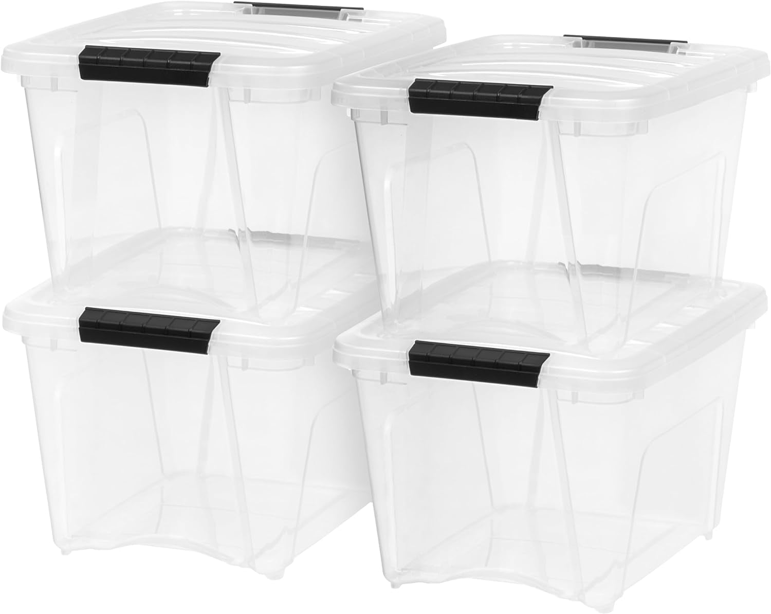 IRIS USA 19 Qt Stackable Plastic Storage Bins with Lids, 4 Pack - BPA-Free,  - See-Through Organizing Solution, Latches, Durable Nestable Containers, Secure Pull Handle - Clear