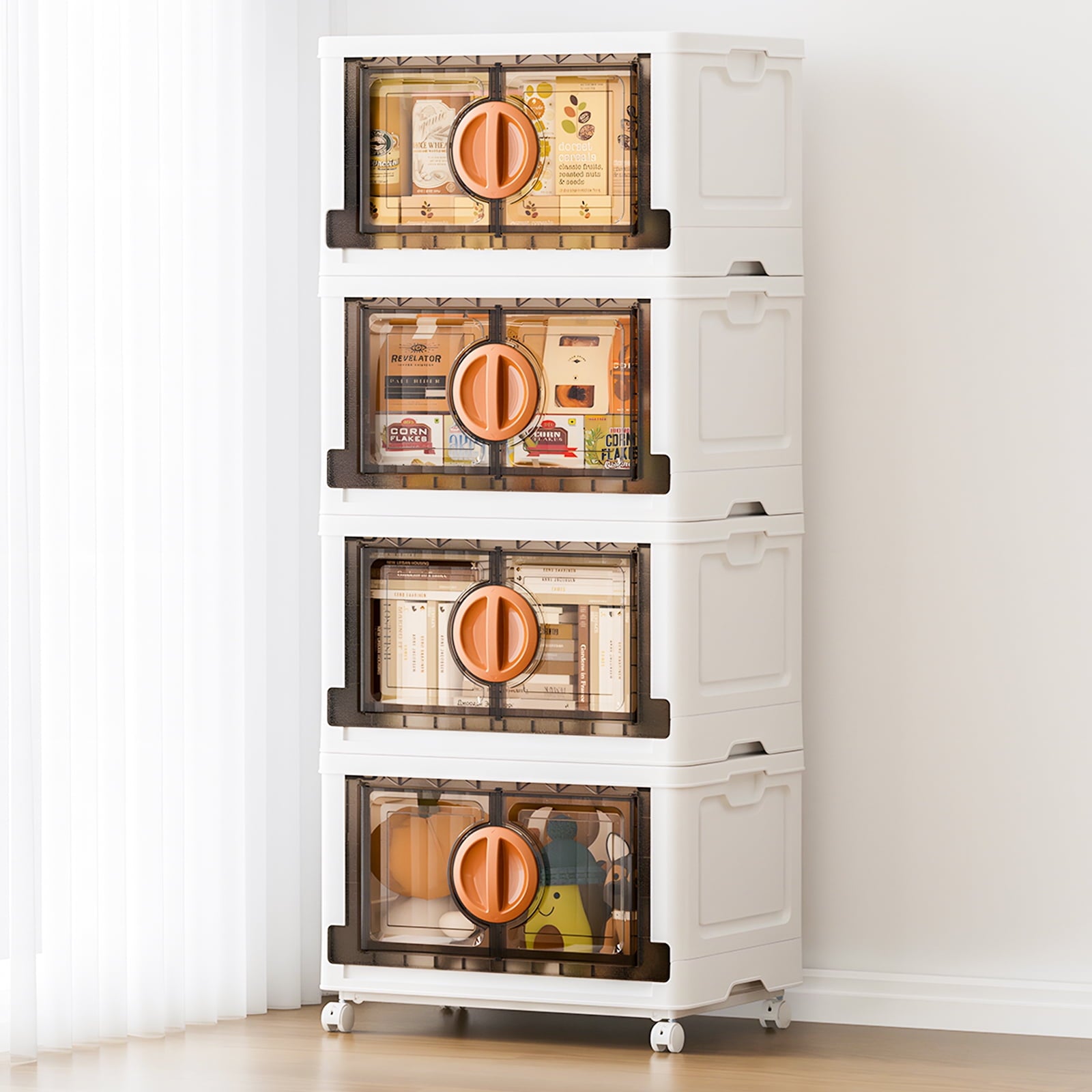 JEKO&JEKO 332Qt, Lockable Stackable Storage Bins with Lids,4 Pack, White