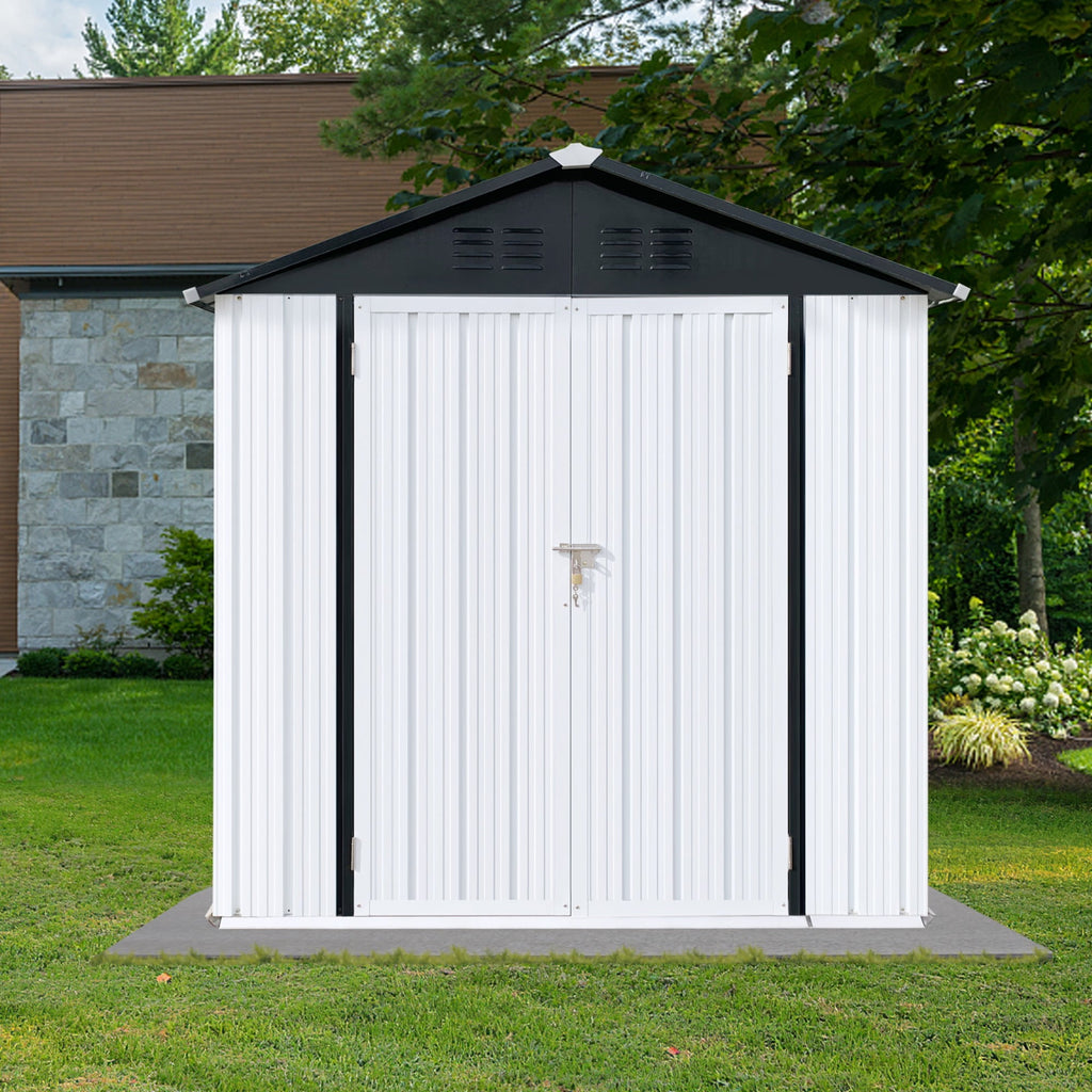 JXXRZ 6x4ft Outdoor Metal Shed, Steel Tool Storage for Backyard & Patio, White&Black