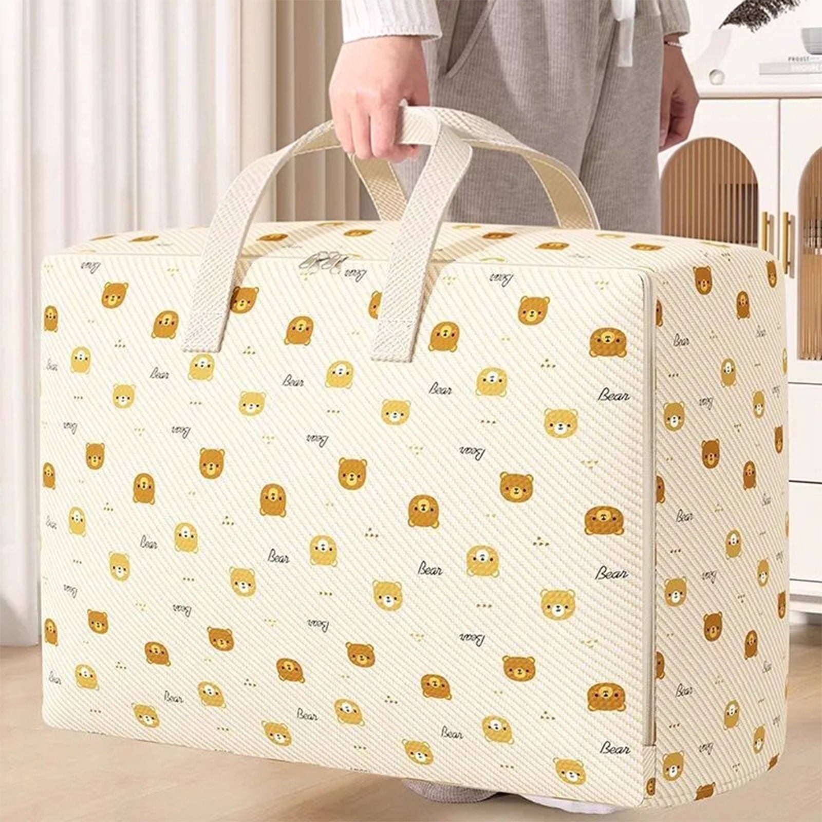 Large Capacity Storage Bag, Waterproof Moving Bags for Clothes Quilts Comforters, Heavy Duty Fabric Box with Zipper & Handles for College Dorm, Seasonal Organizer
