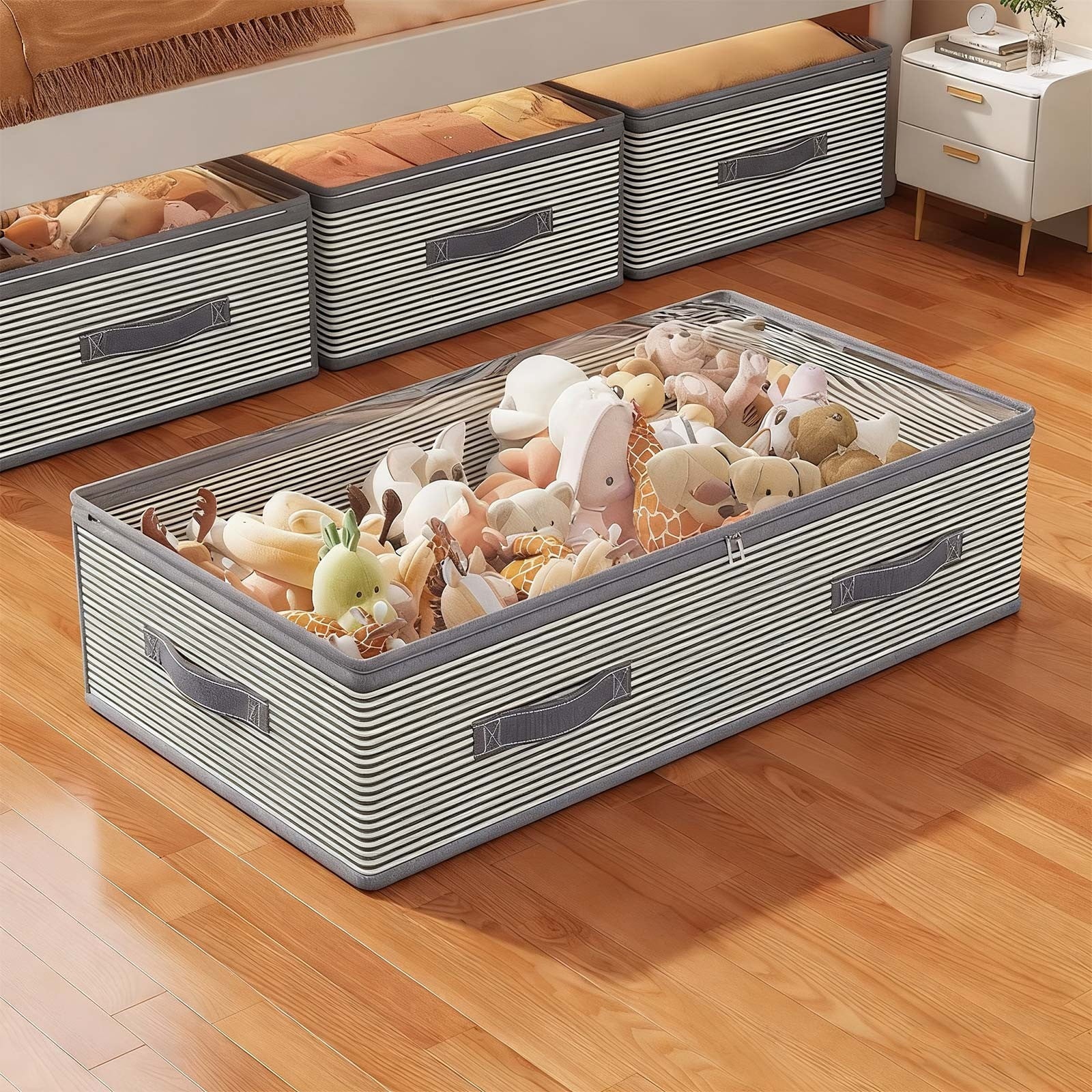 Large Under Bed Storage Bag, Foldable Organizer with Clear Window for Blankets, Comforters & Bedding, Gray