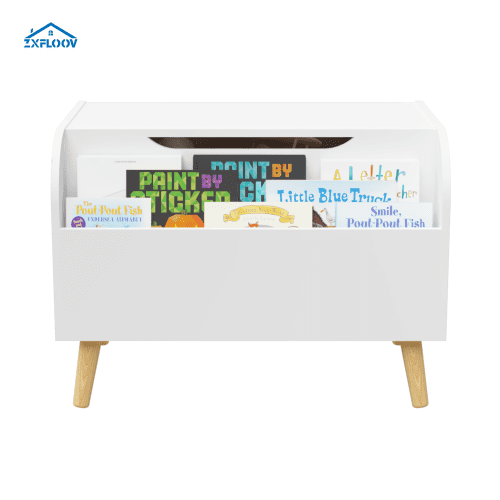 Large Wooden Toy Box with Front Bookshelf - Kids Toy Storage Organizer, Safety Hinge & Flip-Top Lid for Boys and Girls - Perfect Toy Chest Bench for Playroom Organization (White)