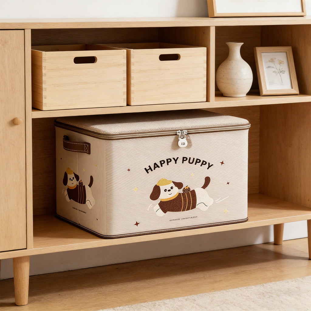 Lockable Dog Pattern Storage Bag with Combination Lock, 15x10 Inch Fabric Toy Organizer Bin for Clothes & Toys